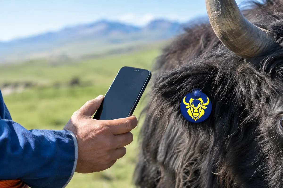 Малчин утсаа сарлагийн чихэн дэх YAK-TAG тагт ойртуулж байна